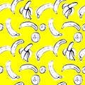Banana seamless pattern on yellow