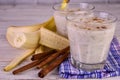 Banana smoothie with cinnamon and chia seeds. Royalty Free Stock Photo