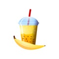 Banana smoothie in a cup. Superfoods and health or detox diet food concept in sketch style.