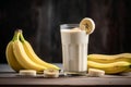 Banana smoothie glass milkshake. Generate Ai