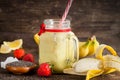 Banana smoothie in jar glass for healthy breakfast Royalty Free Stock Photo