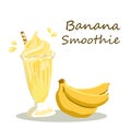 Banana smoothie and ripe freshy banana vector on white color background. Royalty Free Stock Photo