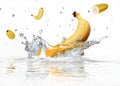 Banana splashing into clear water. Royalty Free Stock Photo