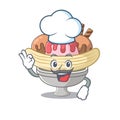 Banana split cartoon character wearing costume of chef and white hat Royalty Free Stock Photo