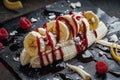 banana split dessert with sirup