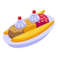 Banana split food icon isometric vector. Cherry cream