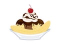 Banana split ice cream boat sundae icon vector Royalty Free Stock Photo