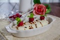 Banana split sundae ice cream in a bowl Royalty Free Stock Photo