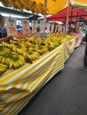 Banana standa on a public fair, known as 'feira livre'. Shot in Sao Paulo city, Brazil.