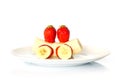 Banana and strawberry fun dessert isolated on white Royalty Free Stock Photo