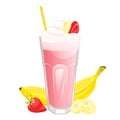 Banana-strawberry milkshake.A healthy cocktail with banana and strawberries. Royalty Free Stock Photo