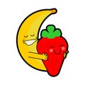 Banana and strawberry sex. Fruit intercourse. Fruits reproduction. vector illustration