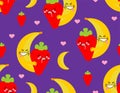 Banana and strawberry sex pattern seamless. Fruit intercourse background. Fruits reproduction texture. vector ornament