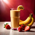 Banana strawberry smoothie, fresh cold milk shake with fruit Royalty Free Stock Photo