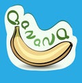 Banana with the title on the label. Sticker with eco product and Royalty Free Stock Photo