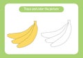 Banana. Trace and color the picture. Educational game for children. Handwriting and drawing practice. Fruit theme activity for