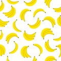 Banana vector seamless pattern. Bunches of fresh yellow bananas with dotted line around