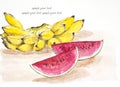 Banana and watermelon water color painted