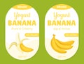 Banana Yogurt Label Design with Yellow Peel Fruit Vector Template
