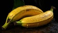 Still life of two bananas with water drops