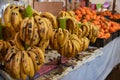 Bananas on the counter of the authentic Egyptian market. Fresh fruits in the street bazaar