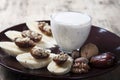 Bananas with dates , nuts . Royalty Free Stock Photo