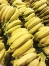 bananas on display in produce. yellow fruits with bright colors.