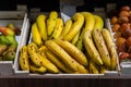 bananas in the fruit section, Bunch of ripened bananas at grocery store Royalty Free Stock Photo