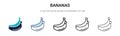 Bananas icon in filled, thin line, outline and stroke style. Vector illustration of two colored and black bananas vector icons Royalty Free Stock Photo