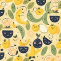 bananas and kiwi fruits on a soft yellow background