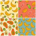 Bananas,kiwi, papaya and pear pattern set