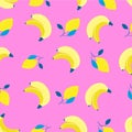 Bananas and lemons pattern in flat style. Sweet and colorful summer background. Vector illustration Royalty Free Stock Photo