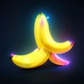 Bananas in neon light on dark background. 3d illustration. AI Generated