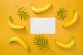 Bananas, palm leaves and blank paper sheet Royalty Free Stock Photo