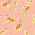 Bananas seamless pattern. Tasty fruits. Paper cut sticker style. Modern abstract design for paper, cover, fabric, interior decor.