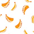 Bananas seamless pattern. Tasty fruits. Paper cut sticker style. Modern abstract design for paper, cover, fabric, interior decor. Royalty Free Stock Photo