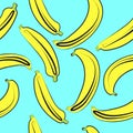 Bananas seamless pattern vector illustration on light blue background Royalty Free Stock Photo