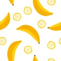 Bananas seamless pattern on a white background. Bright yellow banana pattern.