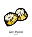 Bananas set vector isolated. Two chopped banana slices pieces. Yellow sweet fruits collection hand drawn vegetarian