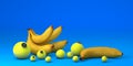 Bananas with toys decoration on blue background Royalty Free Stock Photo