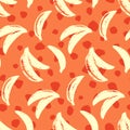 Bananas tropic seamless pattern. 70s, 80s hand drawn funky vector illustration