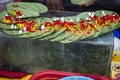 Banarasi betel leaf and various red spices and background blur