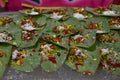 Banarasi pan, betel nut garnished with all indian banarasi ingredients for sale Selective Focus