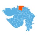 Banaskantha District Highlighted on Gujarat State Map, India Royalty Free Stock Photo