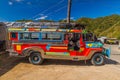 BANAUE, PHILIPPINES - JANUARY 21, 2018: Jeepney, typical mean of transport in Philippin