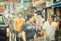 Crowds are playing splash water on Songkran Day of Thailand.