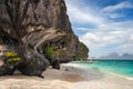 Banca boat on the beach of Entalula island in El nido region of Palawan in the Philippines. Royalty Free Stock Photo