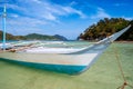 Banca boat close up on the beach of Vigan island snake Island in El nido region of Palawan in the Philippines Royalty Free Stock Photo