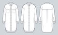 Band Collar Shirt Dress technical fashion Illustration. Button-up Dress fashion flat technical drawing template, cuffed long