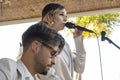 Band duo singer and guitar player in beach bar restaurant Royalty Free Stock Photo